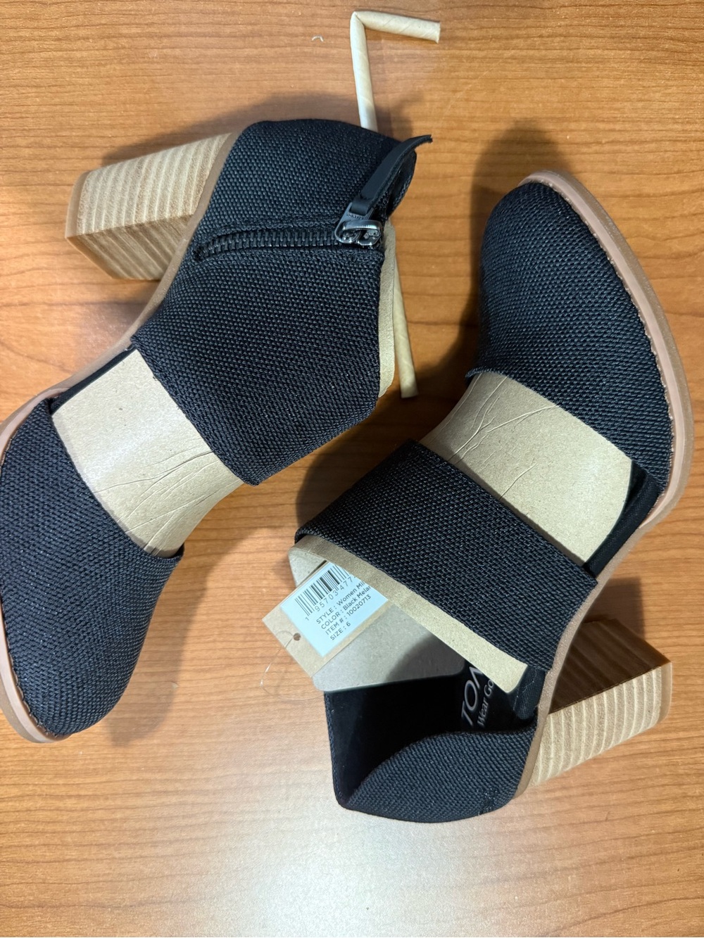 Toms Black Textured Fabric Block Heel Booties